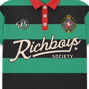 Green <b>Black</b> Men's Striped Short Sleeve Polo Shirt Preppy Style With Logo Contrast Trim Regular Fit - Product Image 5