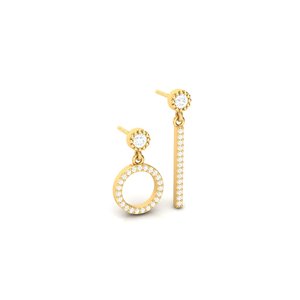Boucles d'oreilles pendantes asymétriques en forme de cercle, plaquées or rose, argent 925, micro-serties de CZ, bijoux géométriques pour les oreilles, cadeau pour filles - Product Image 3