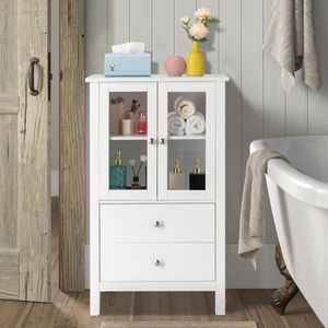 Mobile Laterale FCH in Stile Nordico Minimalista con Doppie Ante e Due Cassetti, Verniciato Bianco, per TV e Bagno - Product Image 1