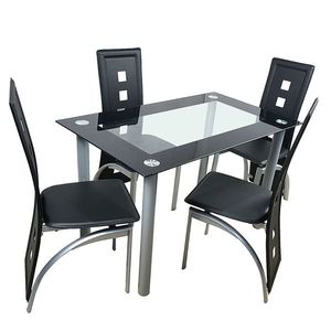 Set da pranzo in vetro temperato nero da 4 pezzi con gambe cromate - Product Image 6