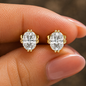 Boucles d'oreilles solitaires ovales en diamant de laboratoire, or massif 14K 18K, double griffe, DEF VVS, luxe, pour mariage, vente en gros ODM - Product Image 2