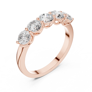 Bague en or rose à cinq pierres rondes brillantes, bague d'anniversaire classique, bague de mariage élégante pour femmes, fine - Product Image 4