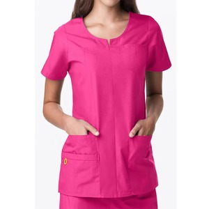 Unisex Gray Nurse <b>Scrub</b> Top Short Sleeve V-Neck Lace-Up Front Pockets Hospital Uniform Woven 94% Polyester 6% Spandex - Product Image 5