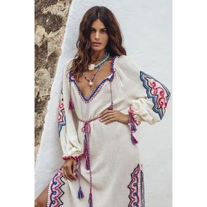 Vestido Maxi Casual Premium para Mujer, 100% Algodón, Moderno, Corte en A, Sexy, Cuello en V, Tirantes, Manga Larga, Tejido de Verano, Antiestático, para Playa - Product Image 3