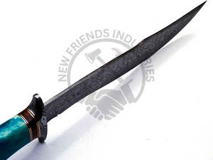 Cuchillo Bowie de Acero de Damasco Hecho a Mano con Mango de Madera de Nogal y Hueso de Color, Hoja Ambidestra de 10 Pulgadas - Cuchillo de Supervivencia y Caza para Camping - Product Image 3