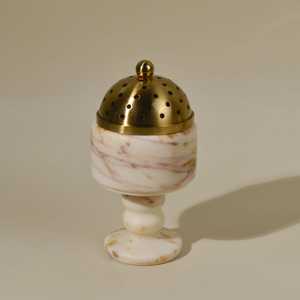 Porte-encens artisanal en marbre multicolore avec couvercle perforé en laiton et base en pierre polie, accessoire artisanal - Product Image 4