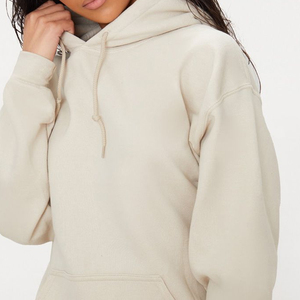 Women's Cream Hooded <b>Sweatshirt</b> With Side Pockets Full Sleeve Casual Loose Fit Solid Color Cotton Tracksuit Top Autumn Wear - Product Image 2