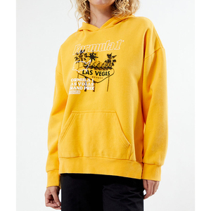 Sweat-shirt à capuche oversize pour femme, jaune uni, épaules tombantes, en coton tricoté, vêtement décontracté d'automne - Product Image 4