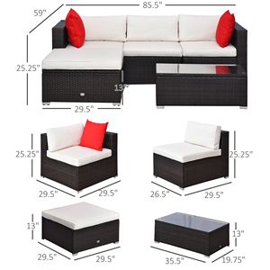 Set di Mobili da Esterno Deluxe in 5 Pezzi, Divano Sezionale in Rattan Bianco Crema con Tavolino - Product Image 3