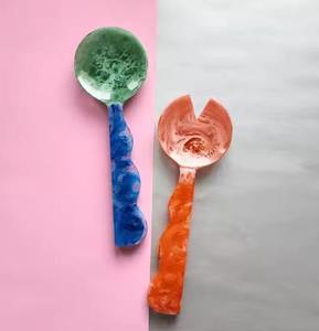 Resin Salad Server <b>Set</b> <b>Cream</b> Acrylic Spoon Fork Kitchen Tableware Catering Tool Trending Service Supply Stock - Product Image 4