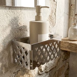 Cesta de ducha de lujo moderna rectangular de acero inoxidable de una pieza para montaje en pared con orificio de diamante, calidad hotelera - Product Image 1