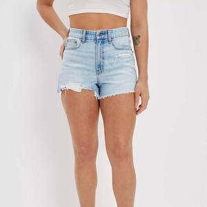 Shorts de Mezclilla Ajustados de Cintura Media para Mujer, Casuales de Verano, con Cierre de Botones, Lavado Claro, 100% Algodón, 400g, Bordados - Product Image 1