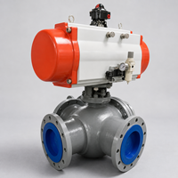 Vanne à boisseau sphérique pneumatique à trois voies en acier inoxydable pour projets de traitement de l'eau, connexion à bride stable pour usage industriel