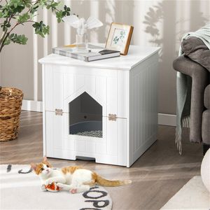 Lettiera per Gatti da 20 Pollici Bianca in Legno, Utilizzabile come Tavolino per la Pulizia degli Animali Domestici - Product Image 3