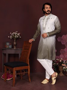Ensemble Kurta Pyjama en Coton et Soie Premium avec Broderies et Paillettes – Collection Homme Style Ethnique pour Fêtes, Festivals et Mariages - Product Image 1
