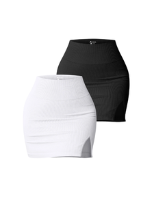Jupe mini côtelée taille haute pour femme, couleur unie, ajustée, taille élastique, respirante, en Spandex et Polyester 220g, imprimé numérique, toutes tailles - Product Image 4