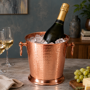 Cubo enfriador de vino de cobre martillado con asas para champán, vino, cerveza y botellas |   Enfriador de Bebidas Premium para Bar - Product Image 4