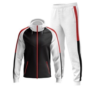 Ensemble de vêtements de sport de jogging pour hommes personnalisés Slim Fit 100% Survêtement en polyester avec sweat à capuche zippé et pantalon de survêtement Chemise en coton - Product Image 1