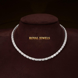 Emerald Cut Moissanite Tennis 925 <b>Silver</b> Necklace And Gold Plated <b>Choker</b> Minimalist Diamond Look Jewelry for Women - Product Image 1