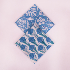 Blue Floral Cotton Bandana Face Cover 21x21 Inch <b>Square</b> <b>Scarf</b> Pocket <b>Square</b> Casual Spring Summer Breathable Hand Drawn Pattern - Product Image 3