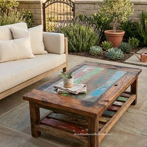 Rustic Solid Wood Durable Eco-Friendly Handmade <b>Coffee</b> <b>Table</b> Storage Glass Top Antique Finish Indoor Outdoor Living Room - Product Image 3