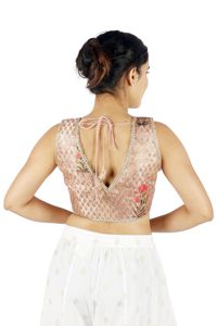 Blusa Corta sin Mangas con Cuello en V para Mujer, Bordada con Flores Rosas, 100% Seda Tejida, para Lehenga Choli, Ropa de Fiesta - Product Image 2