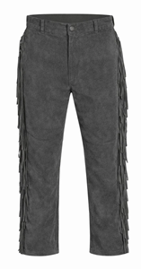 FAZMAX CORPORATION Pantalon Western gris pour homme, style vintage, taille haute, coupe droite, avec poches, braguette boutonnée, 100% cuir de vachette - Product Image 3