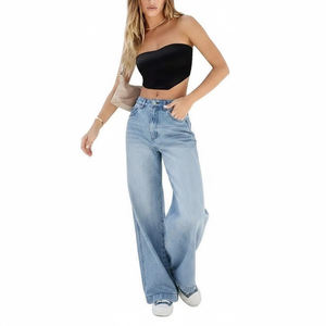 กางเกงยีนส์เดนิมผู้หญิงทรงลำลองขายาว กางเกงยีนส์ขาบานพรีเมียมแบบฟอกสีสำหรับผู้หญิง กางเกงยีนส์แฟชั่นสำหรับผู้หญิง - Product Image 1