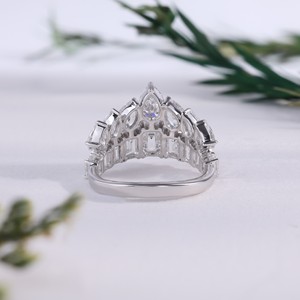 Luxury Pear Emerald Cut Diamond Bridal <b>Ring</b> <b>Sets</b> Unique Tiara Crown Eternity Band Wedding Engagement FineJewelry Gift for Women - Product Image 3