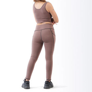 Pantalons de yoga plissés évasés en nylon à taille haute personnalisés pour femmes, ensemble de leggings et soutien-gorge de sport contrastés, tenue de fitness respirante - Product Image 2