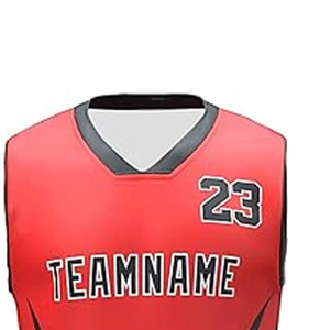 ชุดเสื้อบาสเก็ตบอลสีแดงแบบกำหนดเองพร้อมกางเกงขาสั้น พิมพ์ลายแบบ Sublimation ระบายเหงื่อได้ดี คอวี แขนกุด สำหรับผู้ใหญ่ ทั้งชายและหญิง เหมาะสำหรับทีม - Product Image 5