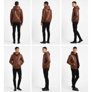 Sweat à capuche en cuir pour homme, écologique, couleurs et tailles personnalisées, en cuir de mouton véritable, sweats à capuche unisexes, vente en gros - Product Image 2