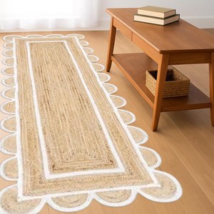 Tapis de sol rectangulaire en jute style ferme, couleur unie, antidérapant, à poils plats, pour couloir, avec envers en caoutchouc, fin, 100 % matériau organique - Product Image 1