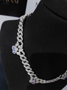 <b>Custom</b> 925 Sterling Silver VVS Moissanite Cuban Link Charm <b>Necklace</b> Personalized <b>Name</b> Heart Charms Hip Hop Chain Pass Diamond Te - Product Image 2