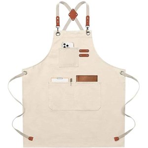 ผ้ากันเปื้อนครัวลายโลโก้แบบกำหนดเอง ผ้ากันเปื้อนเชฟกันน้ำ ผ้าฝ้าย ปรับสายได้ มีกระเป๋า ขายส่งจำนวนมาก - Product Image 1