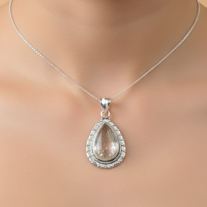 Cuarzo rutilado dorado natural, colgante de lágrima hecho a mano en plata de ley 925, diseño vintage, joyería curativa, regalo de Navidad - Product Image 2