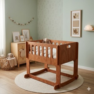 Lit bébé en contreplaqué de pin américain durable et décontracté avec bords lisses, garantie 1 an pour les enfants de 0 à 3 ans - Product Image 1