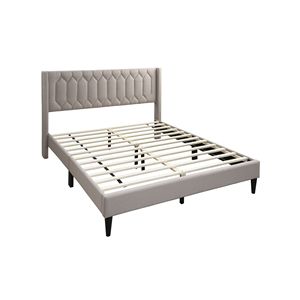 Moderna Struttura Letto Queen Size con Testiera Imbottita in Tessuto Marrone Chiaro con Design a Diamante Unico, Stile Accattivante e Distintivo - Product Image 3
