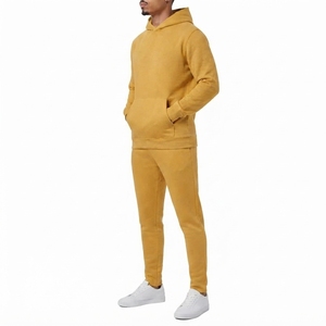 Ensemble de survêtement en molleton jaune moutarde pour homme, sweat-shirt et pantalon décontractés à capuche, couleur unie, 100% coton, séchage rapide, hiver - Product Image 5