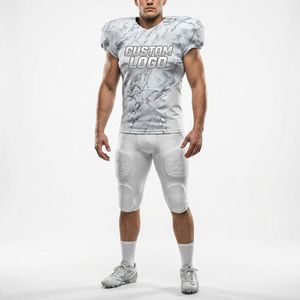 Ensemble d'uniformes de football américain unisexe personnalisés, imprimé marbré, jersey en polyester rembourré, col en V, vente en gros OEM - Product Image 1