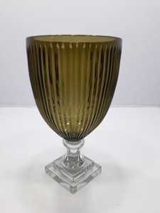 Jarrón de cristal moderno con cuenco dorado acanalado y base cuadrada, decoración artística para mesa - Product Image 1