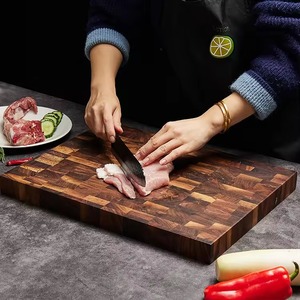 Planche à découper rectangulaire en bois d'acacia, bloc de découpe à grain transversal, plateau de service de cuisine avec rainure pour les jus, écologique, durable, antidérapant - Product Image 2