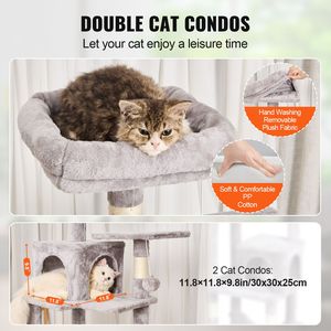 Albero per Gatti da Interno da 160 cm con 2 Cucce, Tiragraffi in Sisal, Amaca e Piattaforme per il Salto, Ideale per Gatti di Taglia Grande - Product Image 3