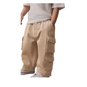 Pantalon Cargo Garçon en Toile Respirant 100% Coton Biologique Coupe Ample Taille Moyenne Couleur Unie Idéal Été - Product Image 1
