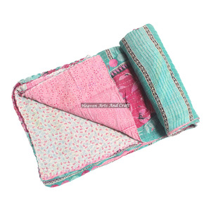 Cubrecama Kantha de Algodón 100% con Estampado Indio, Hecho a Mano, Reversible, Diseño Vintage, Lavable, para Todas las Estaciones - Product Image 3