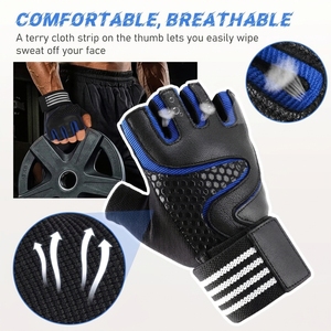 Gants de musculation en cuir de haute qualité, demi-doigts, respirants, compatibles écran tactile, antidérapants, avec enveloppement de poignet, pour le fitness - Product Image 5