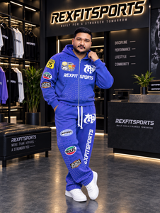 Ensemble survêtement streetwear oversize déchiré avec broderie personnalisée, strass, sweat à capuche zippé et pantalon de survêtement – Marque privée OEM - Product Image 3