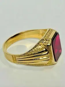 Anillo de Diamante Cultivado en Laboratorio Estilo Vintage para Mujer, Chapado en Oro Amarillo, Plata de Ley 925, Piedra de Corte Esmeralda Roja, Anillo de Boda de Lujo - Product Image 3