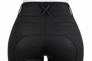 Pantalon d'équitation noir taille haute pour femme avec grip intégral, poches latérales et coupe extensible - Product Image 6