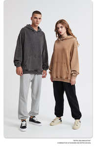 Sudaderas con Capucha de Alta Calidad 100% Algodón Lavado con Ácido para Hombre y Mujer, Serie High Street, Sudadera Vintage Lavada con Piedras - Product Image 2